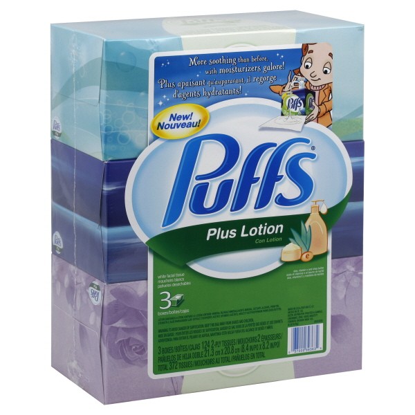 Puffs Plus Lotion Facial Tissue 2-Ply White 124 ct ea - 3 pk
