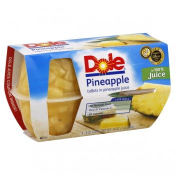 Dole Fruit Bowls Pineapple Tidbits in Pineapple Juice - 4 ct