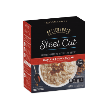 Better Oats Steel Cut Instant Oatmeal with Flax Seeds - Maple & Brown Sugar - 10 ct.